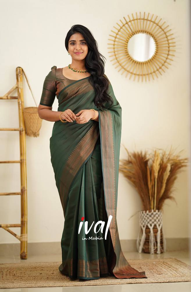 Green Copper Zari weaving Banarasi Soft Silk Saree – Sareeko