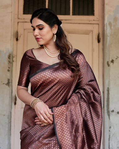 Pure Silk Saree Weaved With Zari Comes With Heavy Banarasi Brocade Blouse
