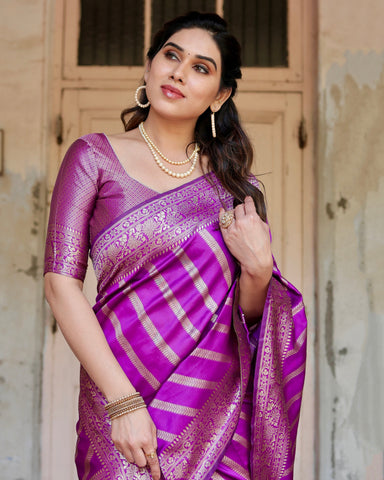 Pure Semi Silk Saree Weaved With Copper Zari Comes With Heavy Banarasi Brocade Blouse