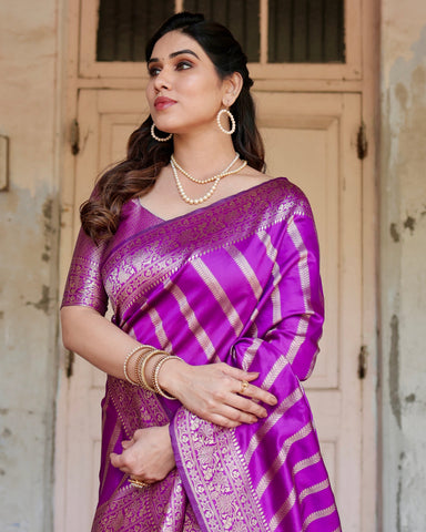 Pure Semi Silk Saree Weaved With Copper Zari Comes With Heavy Banarasi Brocade Blouse