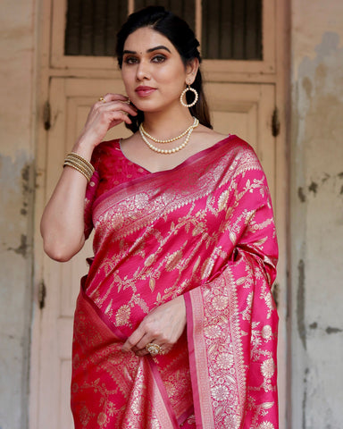 Pure Silk Saree Weaved With Zari Comes With Heavy Banarasi Brocade Blouse