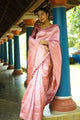 Baby Pink Pure Banarasi Silk Saree With Twirling Blouse Piece