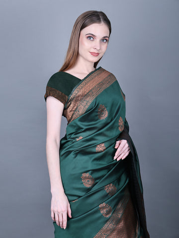 Stunning Green Kanjeevarm Silk Saree With Unstitched Blouse