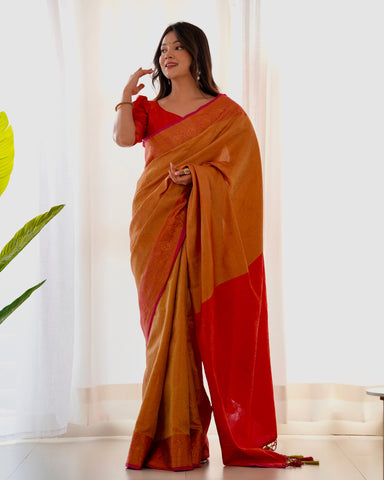 Pure Kanjivaram Silk Saree Weaved With Copper Zari