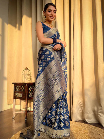 BLUE COLOUR PURE SOFT SILK SAREE WITH TWIRLING BLOUSE PIECE