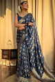 Blue Pure Banarasi Silk Saree With Twirling Blouse Piece