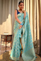 Turquoise GreenPure Banarasi Silk Saree With Twirling Blouse Piece