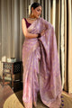 Lavender Purple Pure Banarasi Silk Saree With Twirling Blouse Piece