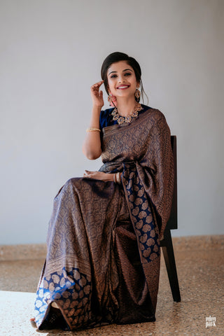 Navy Blue Colour Pure Soft Semi Silk Saree With Attractive Blouse Piece