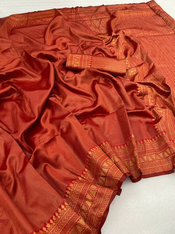 Red Copper Zari weaving Banarasi Soft Silk Saree