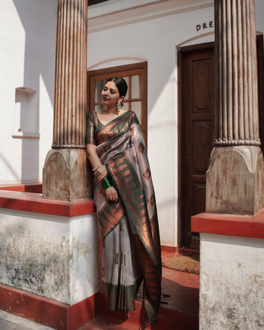 Cotton silk saree with vibrant stripes and geometric border