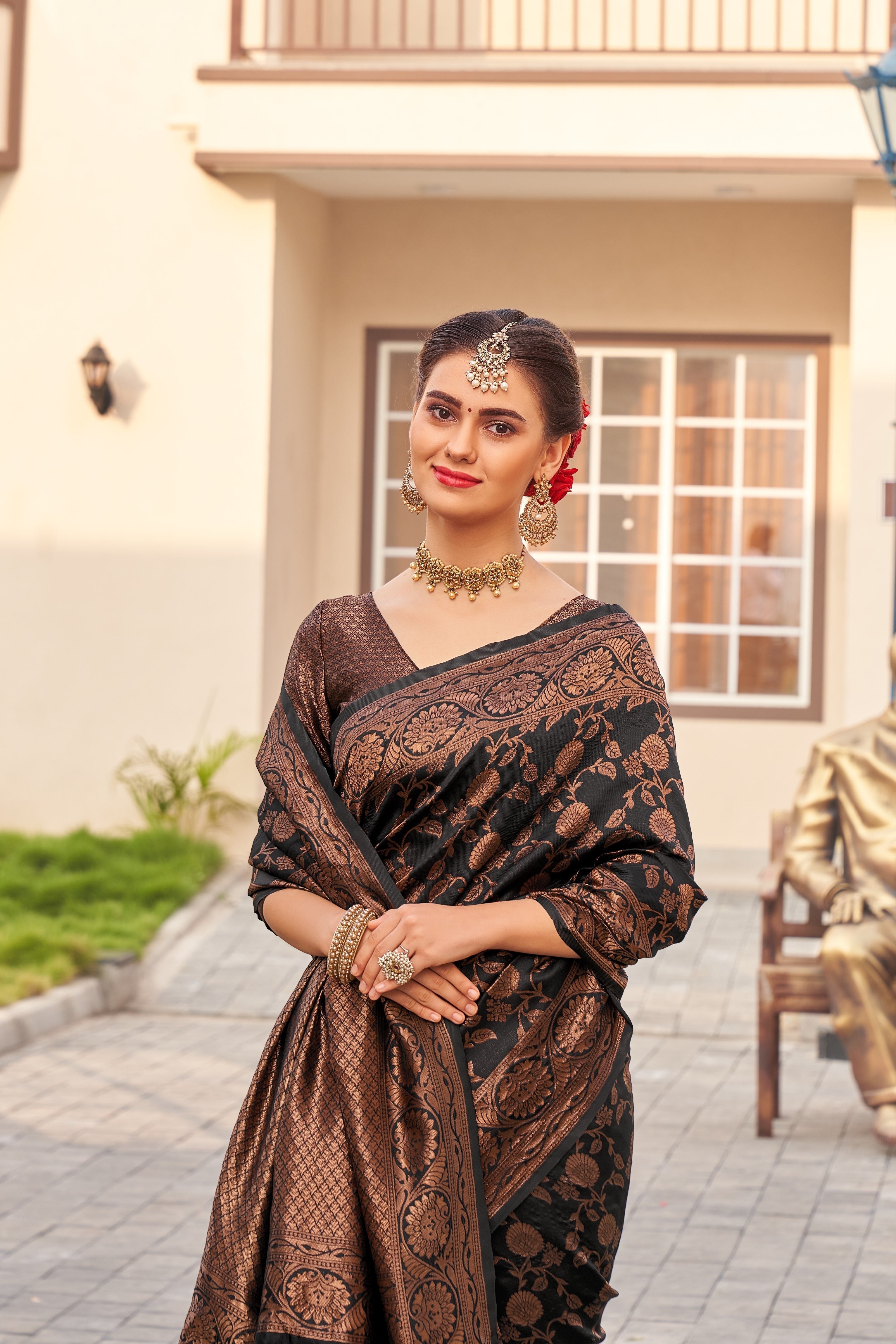 Sophisticated designer smooth silk saree with intricate design