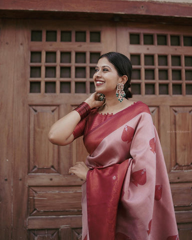 Jacquard silk saree in classic shades of red and gold