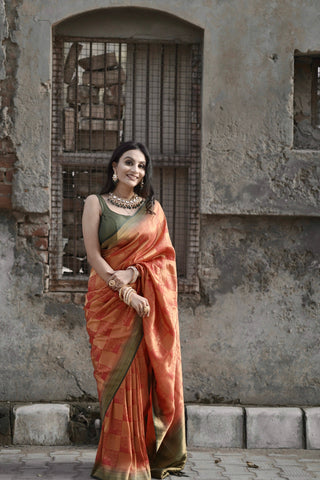 Cotton silk saree with geometric patterns