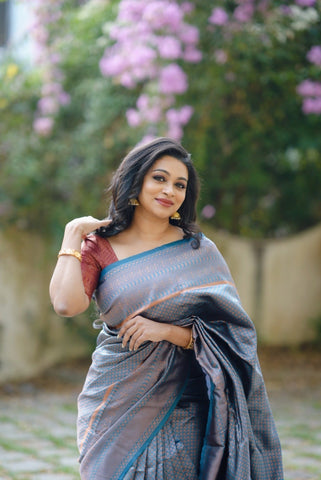 South Indian Silk Saree with Traditional Motifs
