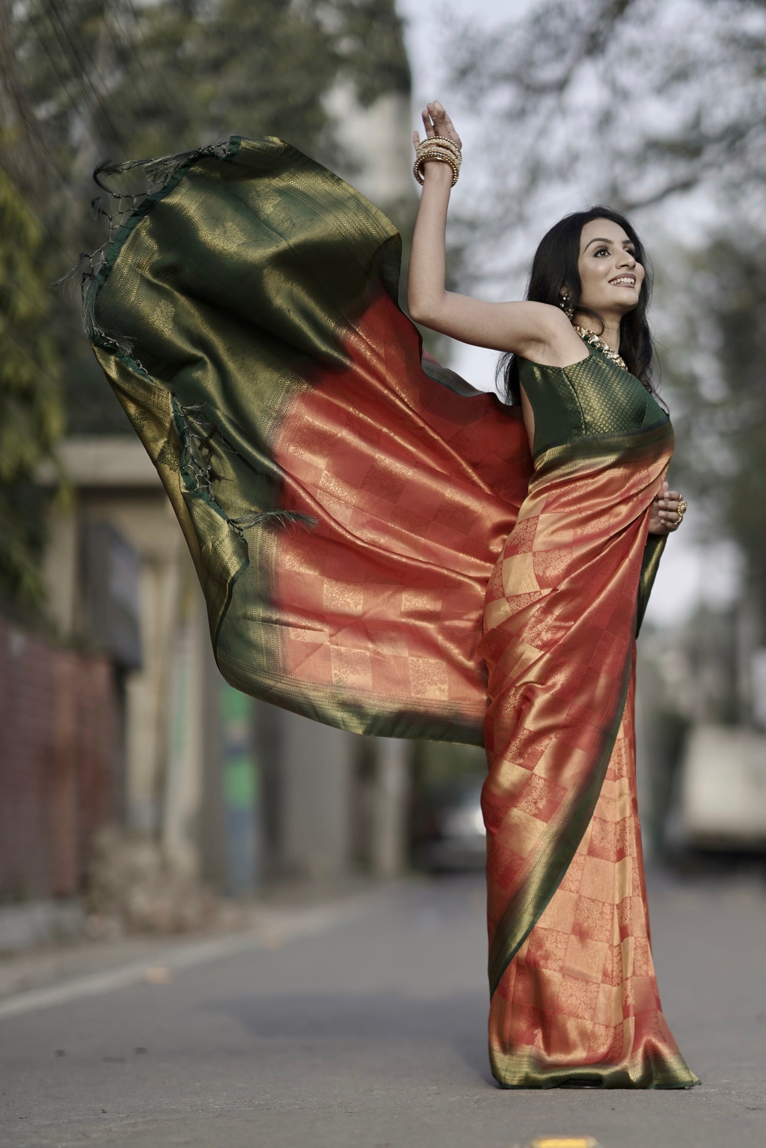 Pure katan silk saree with gold zari border
