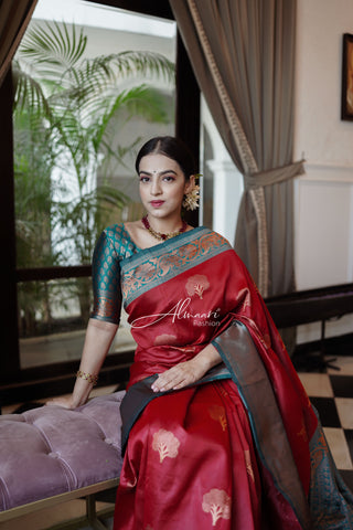 Banarasi Silk Saree with Woven Peacock Design