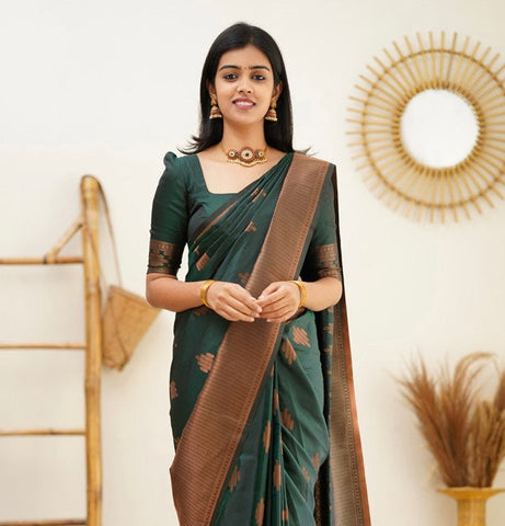 Kanjeevaram silk saree with delicate peacock motifs