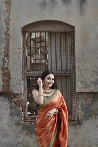 Handloom weave silk saree in earthy tones